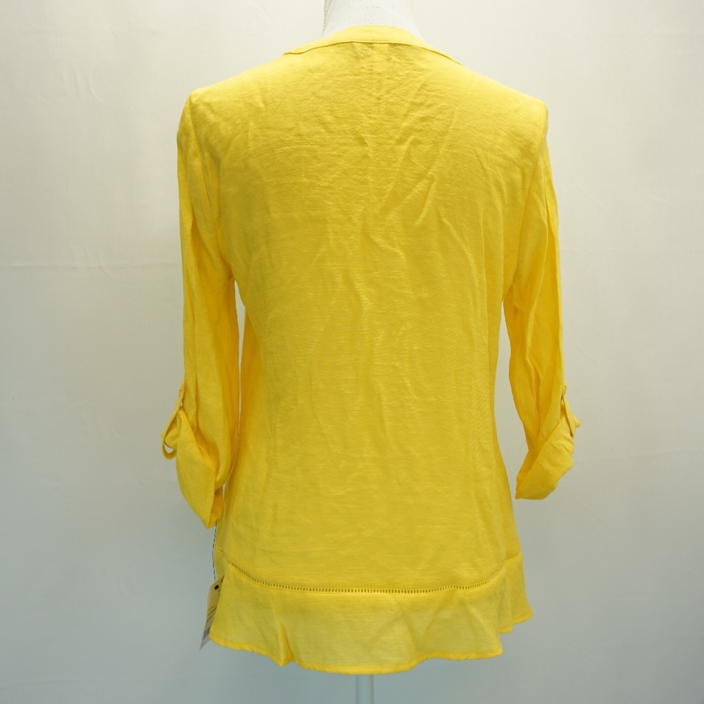 NY Collection Tab Sleeve Split Neck Lace Trim Top - Picture 3 of 7